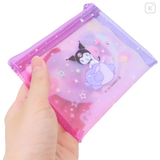 Japan Sanrio Clear Flat Mini Pouch - Kuromi : Heart-pounding Memories Heisei Retro - 2