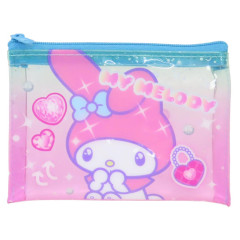 Japan Sanrio Clear Flat Mini Pouch - My Melody : Heart-pounding Memories Heisei Retro