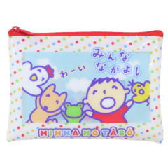 Japan Sanrio Clear Flat Mini Pouch - Minna No Tabo : Heart-pounding Memories Heisei Retro