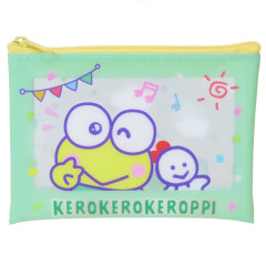 Japan Sanrio Clear Flat Mini Pouch - Keroppi : Heart-pounding Memories Heisei Retro