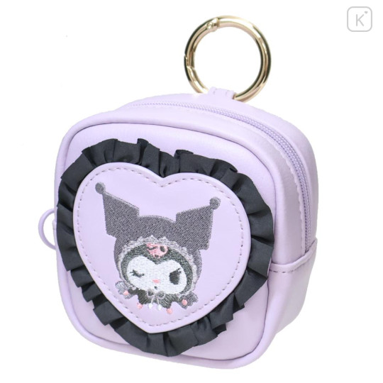 Japan Sanrio Mini Pouch with Carabiner - Kuromi : 20th Anniversary Frill - 1