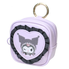 Japan Sanrio Mini Pouch with Carabiner - Kuromi : 20th Anniversary Frill