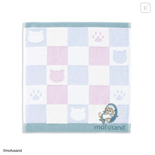 Japan Mofusand Towel Handkerchief - Shark Cat Paw Sitting Embroidery - 1