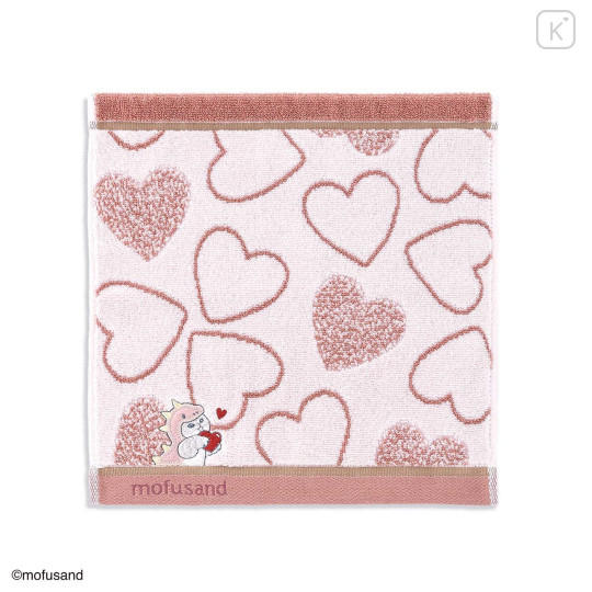 Japan Mofusand Towel Handkerchief - Dinosaur Cat Pink Heart Embroidery - 1
