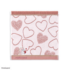Japan Mofusand Towel Handkerchief - Dinosaur Cat Pink Heart Embroidery
