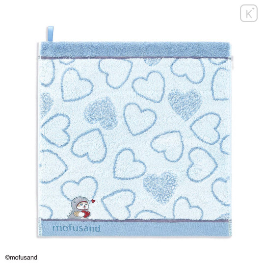 Japan Mofusand Hand Towel with Loop - Dinosaur Cat Blue Heart Embroidery - 1