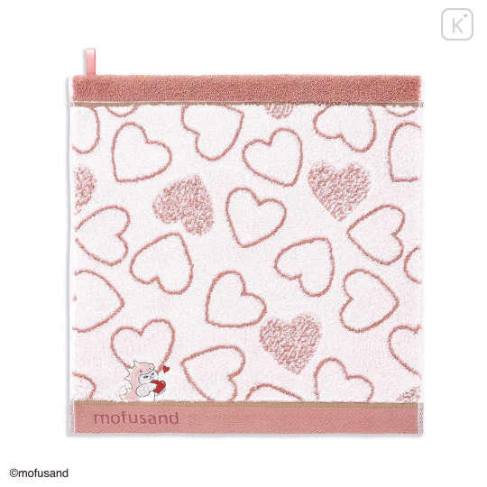 Japan Mofusand Hand Towel with Loop - Dinosaur Cat Pink Heart Embroidery - 1