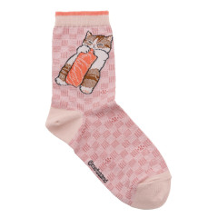 Japan Mofusand Crew Socks - Sushi Cat Salmon Pink
