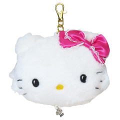 Japan Sanrio Plush Pass Case Pouch with Reel - Charmmy Kitty : Heart-pounding Memories Heisei Retro