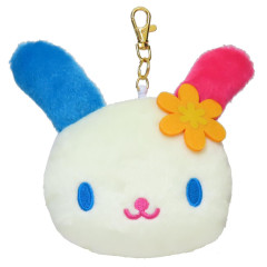 Japan Sanrio Plush Pass Case Pouch with Reel - Usahana : Heart-pounding Memories Heisei Retro