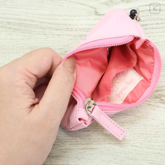 Japan Sanrio Mini Pouch & Pass Case Card Holder with Reel - My Melody : Funny Face Light Pink - 3