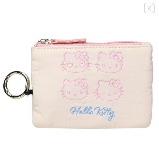 Japan Sanrio Mini Pouch & Pass Case Card Holder with Reel - Hello Kitty : Funny Face - 1
