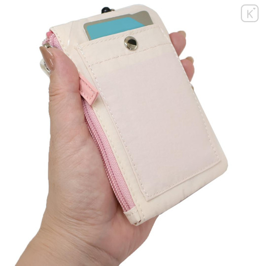 Japan Sanrio Mini Pouch & Pass Case Card Holder with Reel - Hello Kitty : Funny Face - 2