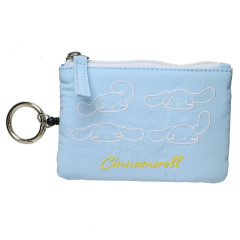 Japan Sanrio Mini Pouch & Pass Case Card Holder with Reel - Cinnamoroll : Funny Face Light Blue