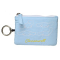 Japan Sanrio Mini Pouch & Pass Case Card Holder with Reel - Cinnamoroll : Funny Face Light Blue - 1