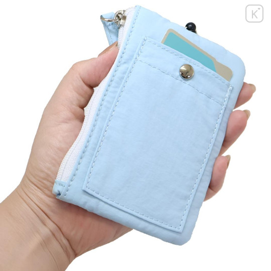 Japan Sanrio Mini Pouch & Pass Case Card Holder with Reel - Cinnamoroll : Funny Face Light Blue - 2