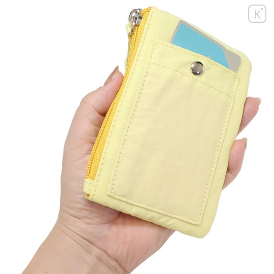 Japan Sanrio Mini Pouch & Pass Case Card Holder with Reel - Pompompurin : Funny Face Light Yellow - 2