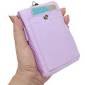 Japan Sanrio Mini Pouch & Pass Case Card Holder with Reel - Little Twin Stars : Funny Face Light Purple - 2