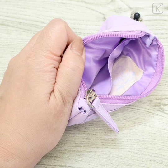 Japan Sanrio Mini Pouch & Pass Case Card Holder with Reel - Little Twin Stars : Funny Face Light Purple - 3