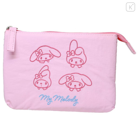 Japan Sanrio Fluffy Embroidered Cosmetic Pouch - My Melody : Funny Face Light Pink - 1