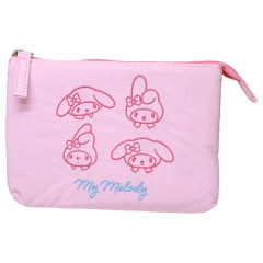 Japan Sanrio Fluffy Embroidered Cosmetic Pouch - My Melody : Funny Face Light Pink