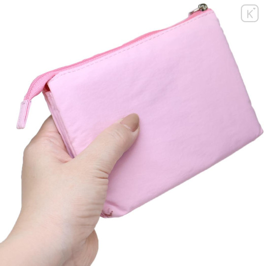 Japan Sanrio Fluffy Embroidered Cosmetic Pouch - My Melody : Funny Face Light Pink - 2