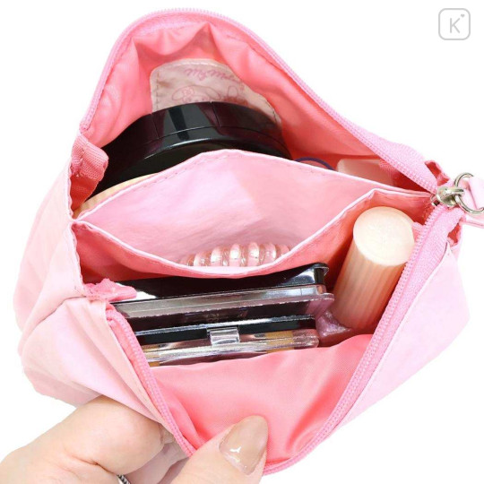 Japan Sanrio Fluffy Embroidered Cosmetic Pouch - My Melody : Funny Face Light Pink - 3