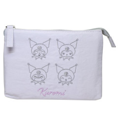 Japan Sanrio Fluffy Embroidered Cosmetic Pouch - Kuromi : Funny Face Light Purple