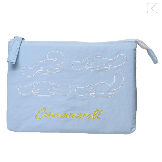 Japan Sanrio Fluffy Embroidered Cosmetic Pouch - Cinnamoroll : Funny Face Light Blue - 1