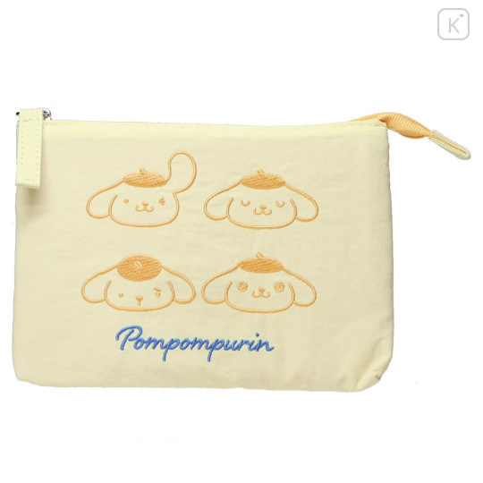 Japan Sanrio Fluffy Embroidered Cosmetic Pouch - Pompompurin : Funny Face Light Yellow - 1
