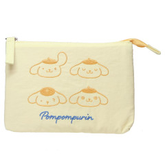 Japan Sanrio Fluffy Embroidered Cosmetic Pouch - Pompompurin : Funny Face Light Yellow