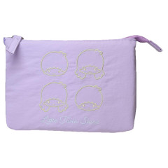 Japan Sanrio Fluffy Embroidered Cosmetic Pouch - Little Twin Stars : Funny Face Light Purple