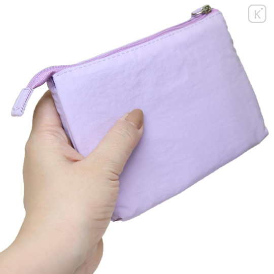 Japan Sanrio Fluffy Embroidered Cosmetic Pouch - Little Twin Stars : Funny Face Light Purple - 2