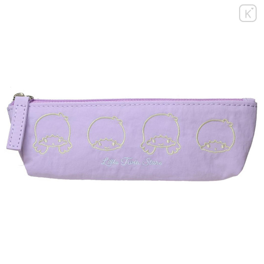 Japan Sanrio Slim Pen Pouch Pencil Case - Little Twin Stars : Funny Face Light Purple - 1