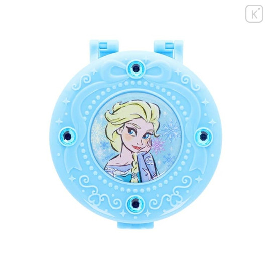 Japan Disney Mirror Accessory Case With Sticker & Memo Paper - Elsa : Blue Compact - 1