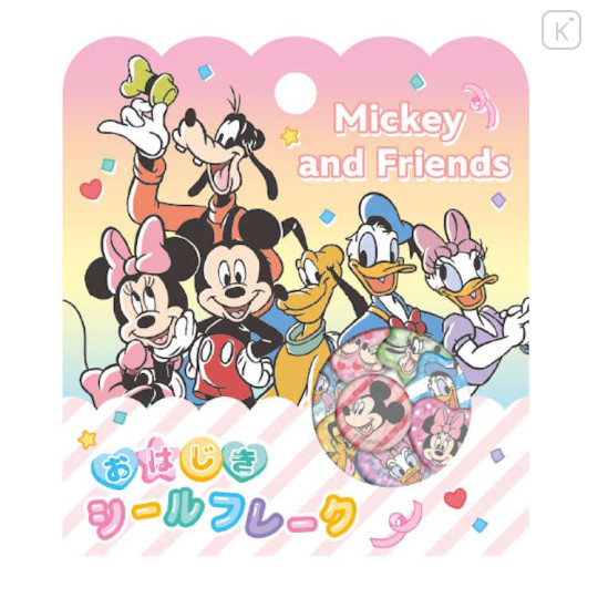 Japan Disney Sparkly Marble Sticker Flakes - Mickey & Friends : Happy - 1