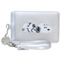 Japan Peanuts Pass Case Card Holder & Reel - Snoopy : Take It Easy Metallic Silver - 1