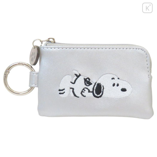 Japan Peanuts Key Case Card Holder & Coin Case - Snoopy : Take It Easy Metallic Silver - 1