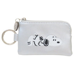 Japan Peanuts Key Case Card Holder & Coin Case - Snoopy : Take It Easy Metallic Silver