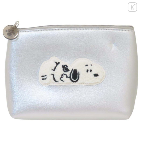 Japan Peanuts Mascot Cosmetic Pouch - Snoopy : Take It Easy Metallic Silver - 1