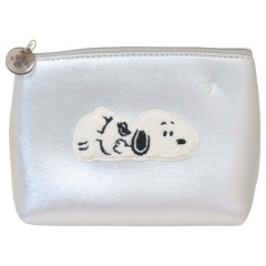 Japan Peanuts Mascot Cosmetic Pouch - Snoopy : Take It Easy Metallic Silver