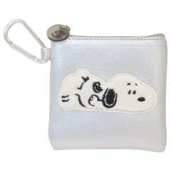 Japan Peanuts Flat Mini Pouch - Snoopy : Take It Easy Metallic Silver