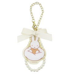 Japan Miffy Pearl Mascot Bag Charm Acrylic Keychain - Miffy : Dreamy Night White Ribbon