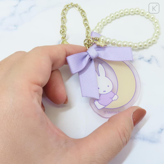 Japan Miffy Pearl Mascot Bag Charm Acrylic Keychain - Miffy : Dreamy Night Purple Ribbon - 2