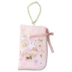 Japan Miffy Pass Case & Key Case with Reel - Miffy : Dreamy Night Pink Ribbon With Bag Charm