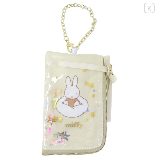 Japan Miffy Pass Case & Key Case with Reel - Miffy : Dreamy Night Beige Ribbon With Bag Charm - 1