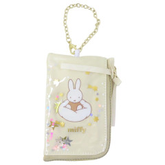 Japan Miffy Pass Case & Key Case with Reel - Miffy : Dreamy Night Beige Ribbon With Bag Charm