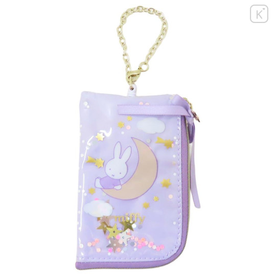 Japan Miffy Pass Case & Key Case with Reel - Miffy : Dreamy Night Purple Ribbon With Bag Charm - 1