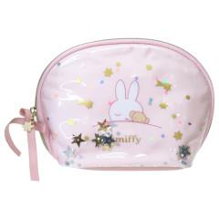 Japan Miffy Round Cosmetic Pouch - Miffy : Dreamy Night Pink Ribbon