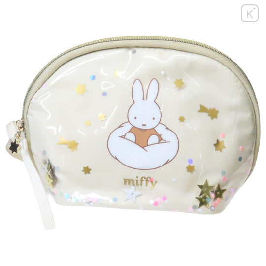 Japan Miffy Round Cosmetic Pouch - Miffy : Dreamy Night Beige Ribbon - 1